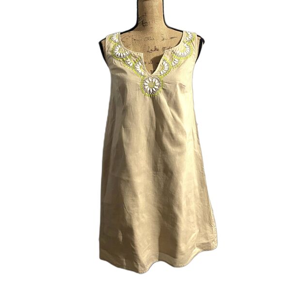 Calypso St. Barth for Target Shift‎ Dress Tan Beaded Neckline Size XS (No Belt) - Picture 1 of 6